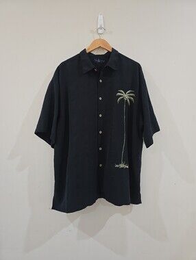 Cruise Maui Clothing  Men's Black Solid Palm Tree Embroidered Button-Up XXL
